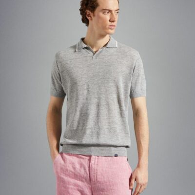 Clothing Paul&Shark  | Cotton Linen Polo Shirt With Shark Badge Light Grey