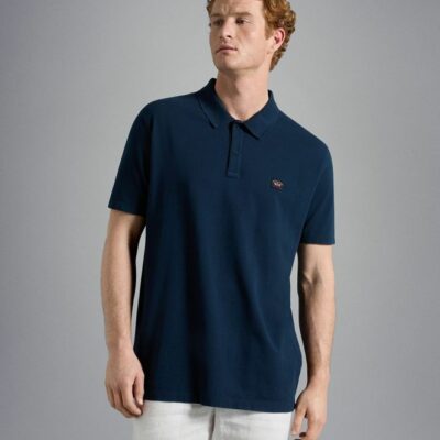 Clothing Paul&Shark  | Garment Dyed Pique Cotton Polo With Iconic Badge Blue
